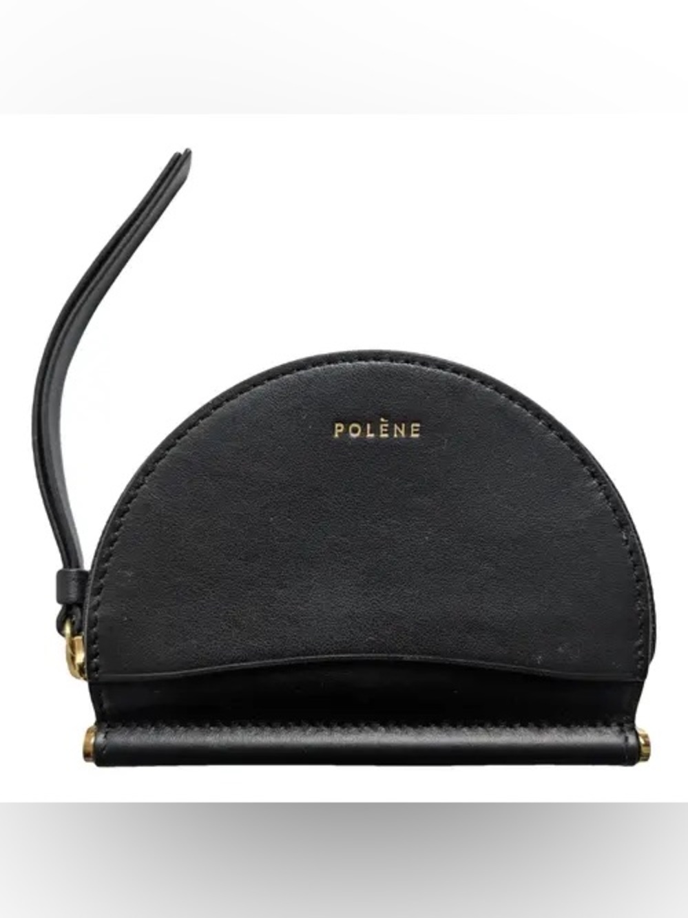 Polène Black Half-Moon Leather Wristlet Wallet